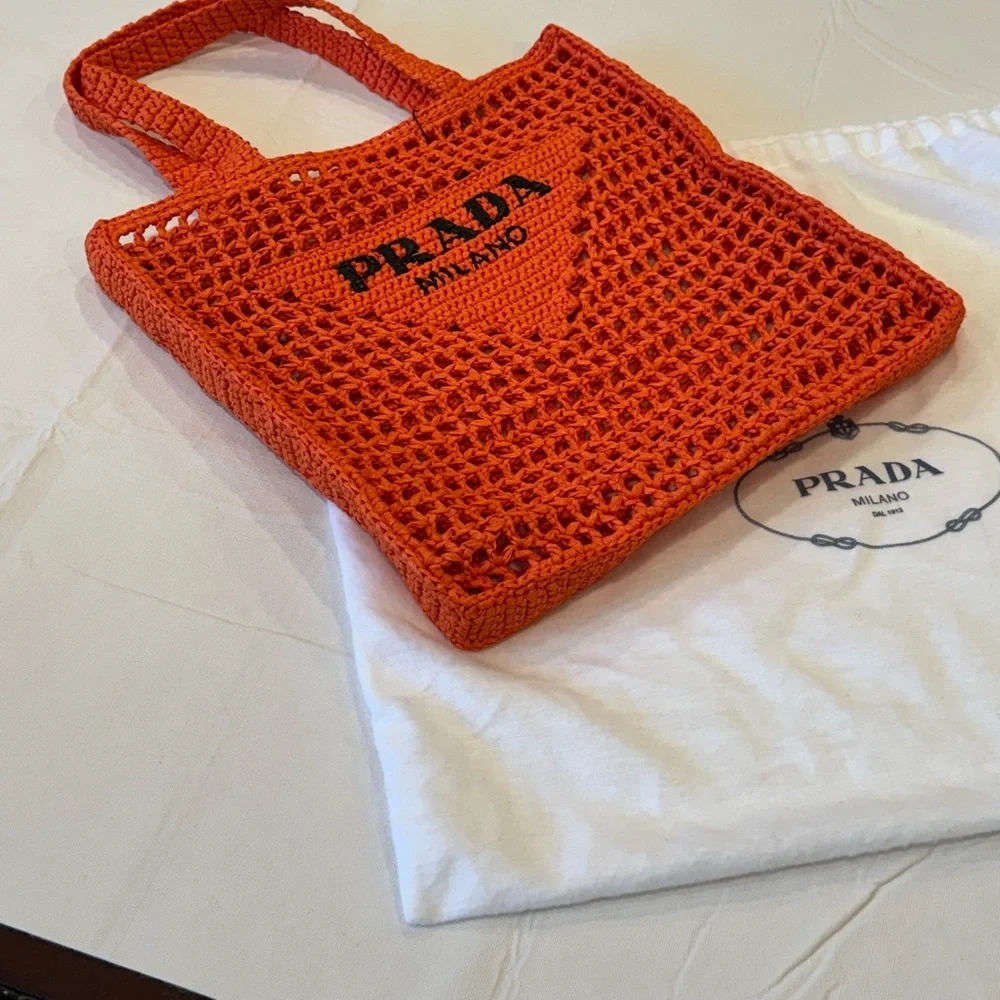 Prada Vibrant Orange Crochet Tote - Picture 3 of 4